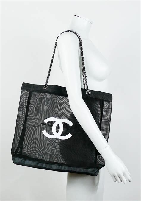 chanel black mesh tote|large zipped shopping bag chanel.